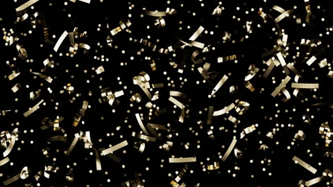 Gold confetti falling against a black surface, celebration concept 스톡 동영상 342137487