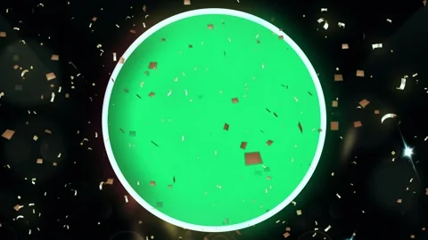Gold confetti falling around green circle mask for chroma key 動画素材 338314559