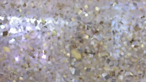 Gold confetti floating in the air during a concert. Young beautiful bride and Video stock 196003922