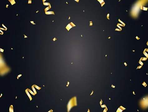 Gold confetti frame on dark background. Falling glowing gold confetti frame.  Stock Illustration