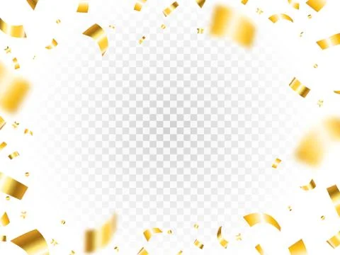 Gold confetti frame on transparent backdrop. Luxury festive tinsel. Falling Stock-Illustration