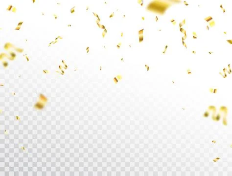 Gold confetti frame on transparent background. Falling shiny golden confetti Stock Illustration