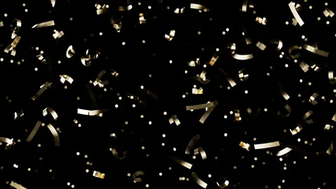 Gold confetti particles and ribbons falling down against a solid black back.. 스톡 동영상 342138372