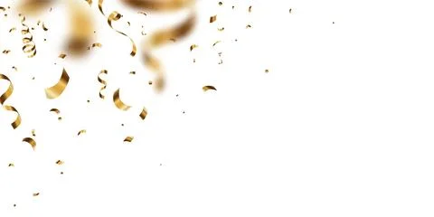 Gold confetti, serpentine ribbons vector background. Golden party festival ba Stock Illustration