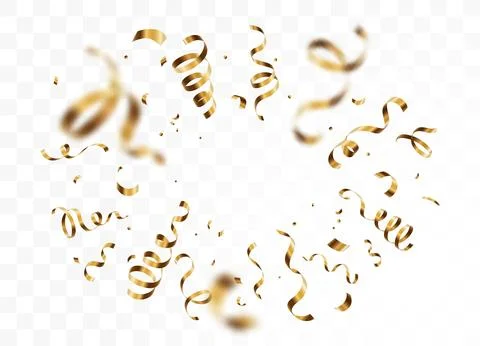 Gold confetti, serpentine ribbons vector background. Explosion, golden burs.. Stock Illustration