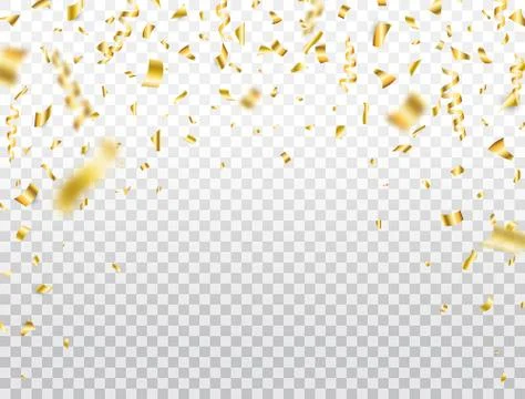 Gold confetti on transparent background. Falling shiny golden confetti. Party Stock Illustration