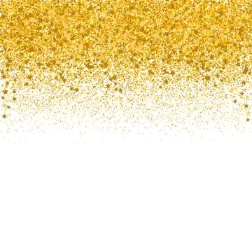 Gold confetti vector background. Falling sparkles dots and stars border isola Stock Illustration