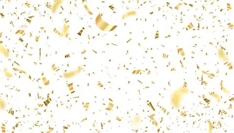 Gold confetti vector background. Falling bright golden festive tinsel. Holiday Stock Illustration