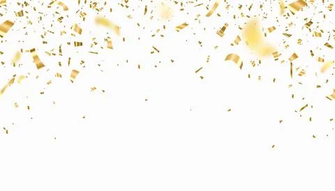 Gold confetti vector background. Falling bright golden festive tinsel. Holiday Stock Illustration