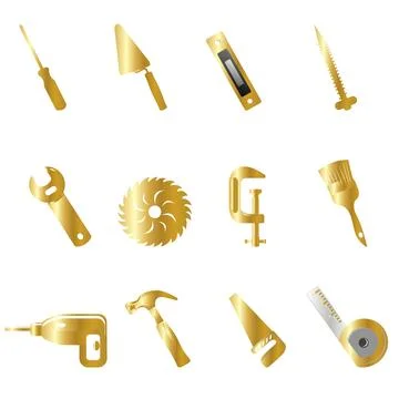 Gold construction icons isolate on white background Stock Illustration