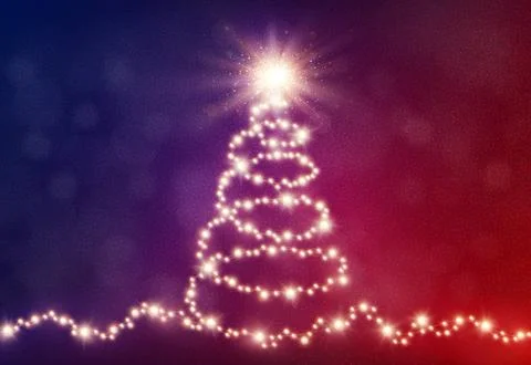 Gold continuous one single line Xmas bg. Glowing golden Christmas tree garland Stock-Illustration