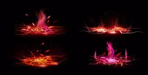 Gold crack. Lava ground effect. Light fire floor or volcano splashes. Terrain Stock Illustration