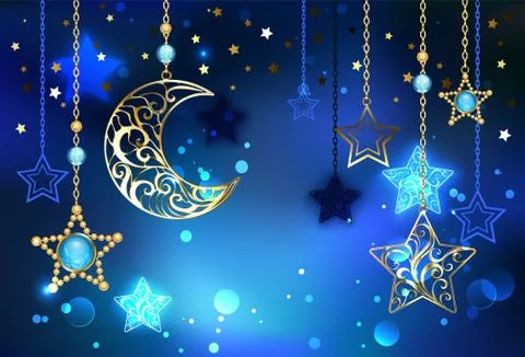 Gold crescent on blue background Stock Illustration