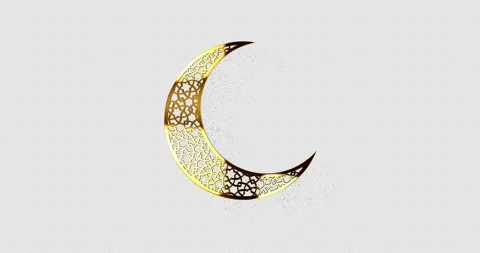 Gold crescent with dust drifting down, islam symbol covered with pattern Stock Footage 330168049