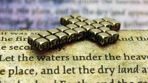 Gold Cross Pendant on Bible Scripture Symbolizing Christian Faith and Spiri.. Видео 338306556