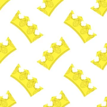 Gold crown icon seamless pattern. Simple crowning, queen or king yellow cro.. 스톡 일러스트