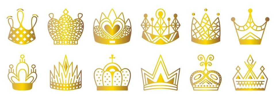 Gold crown icon vector set Stock Illustration
