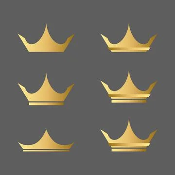 Gold crown vector icons set. Decoration props for medals, coins, badges, ets, Stock Illustration