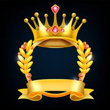 Gold crown winner frame, vector award laurel wreath, trophy circle emblem Stock Illustration
