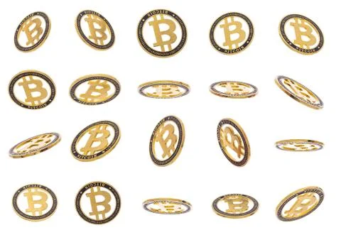 Gold cryptocoin Bitcoin explosion. Isolated on white Stock Photos