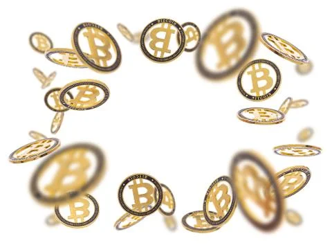 Gold cryptocoin Bitcoin explosion. Isolated on white Stock Photos