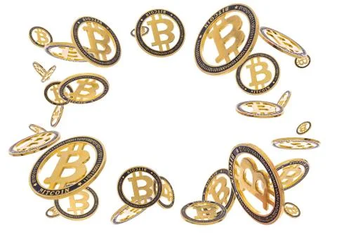 Gold cryptocoin Bitcoin explosion. Isolated on white Stock Photos