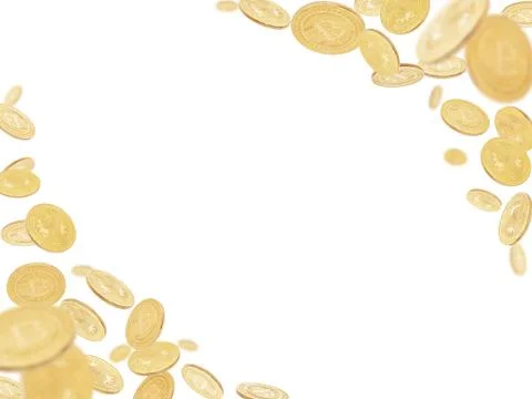 Gold cryptocoin Bitcoin explosion. Isolated on white Stock Photos