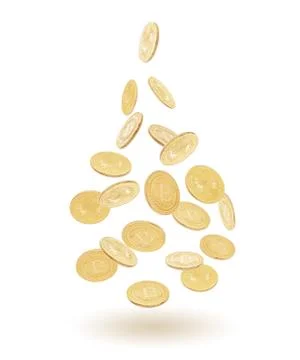 Gold cryptocoin Bitcoin explosion. Isolated on white Foto stock