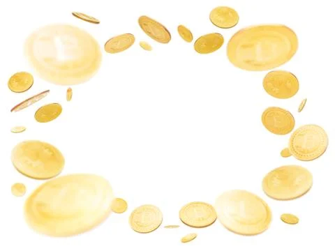 Gold cryptocoin Bitcoin explosion. Isolated on white Stock Photos