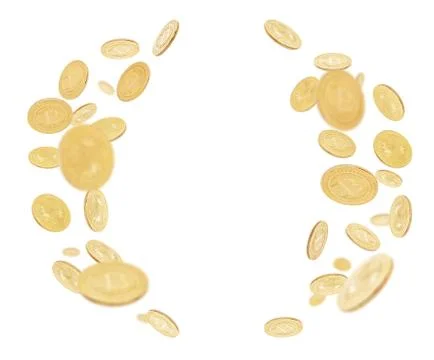 Gold cryptocoin Bitcoin explosion. Isolated on white Stock Photos