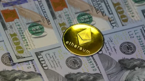 Gold cryptocoin ETHERIUM ETH rotate counterclockwise surrounded by another coins Stock Footage 177105037