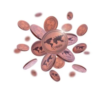 Gold cryptocoin ripple explosion. Isolated on white background. Stock Photos