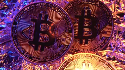 Gold cryptocoins Bitcoin. Crypto currency, bitcoin. BTC, Bit Coin. Blockchain Stock Footage 134526251
