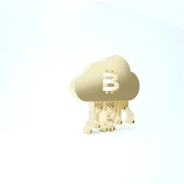 Gold Cryptocurrency cloud mining icon isolated on white background. Blockchai 스톡 일러스트
