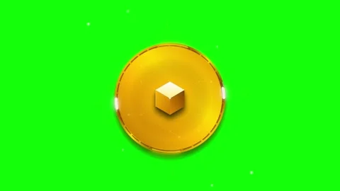 Gold cryptocurrency coin with 3 d cube rotating on green screen background,.. Stock Footage 337555840