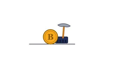 Gold cryptocurrency coin and pickaxe icon for digital mining Stock Footage 345478286