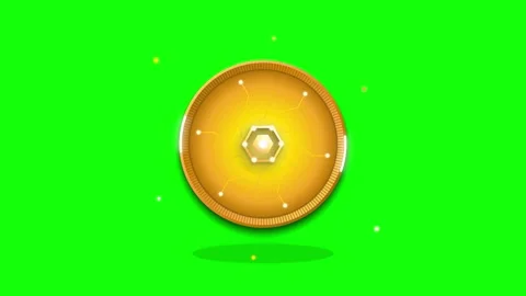 Gold cryptocurrency coin with digital circuitry animation on green screen b.. Stock Footage 337555893