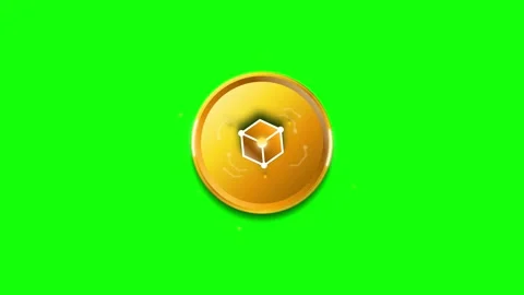 Gold cryptocurrency coin with rotating 3 d cube tech animation on green scr.. Stock Footage 337555894