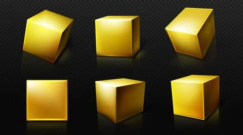 Gold cube, 3d square golden box, cubic blocks Stock Illustration