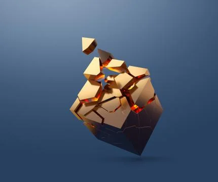 Gold cube fragmenting Stock Illustration