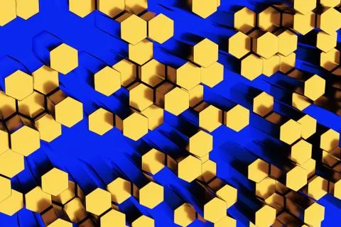 Gold Cubes Wall Background. 3d Render Stock Illustration