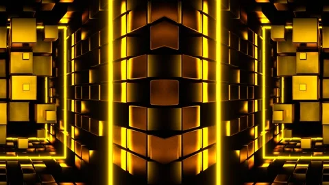 Gold Cubic Entity Move Through Kaleidoscope Background VJ Loop in 4K 스톡 동영상 327969704