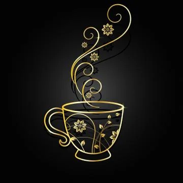 Gold cup with floral design elements. Stock Illustration
