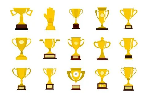 Gold cup icon set, flat style Stock Illustration