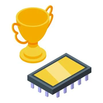 Gold cup processor icon isometric vector. Laptop code 스톡 일러스트