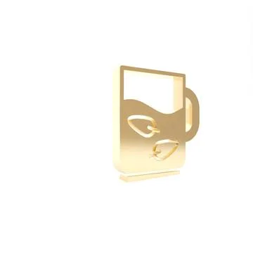 Gold Cup of tea and leaf icon isolated on white background. 3d illustration 3 Stock Illustration