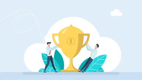 Gold cup trophy symbol icon, team support and work. Victory, competition, duel Stock Footage 335645097