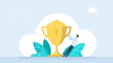 Gold cup trophy symbol icon, team support and work. Business success strategy Stock Footage 337353312