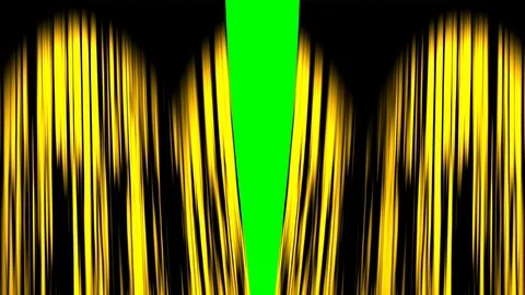 Gold curtain opening Both Ends with green screen Stock Footage 112910606