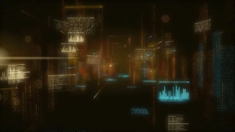 Gold Cyber Data Stream Cyberspace Grid Animation Dark Digital Background Cyan Stock Footage 348346780
